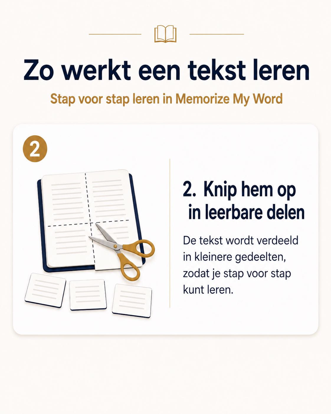 Stap 2: Knip hem op in leerbare delen. De tekst wordt verdeeld in kleinere gedeelten.